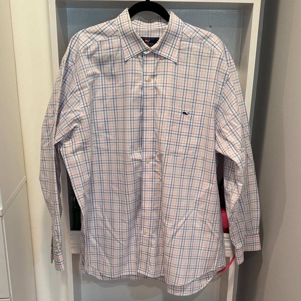 Vineyard Vines Tucker Shirt in Light Pink and Light Blue Plaid